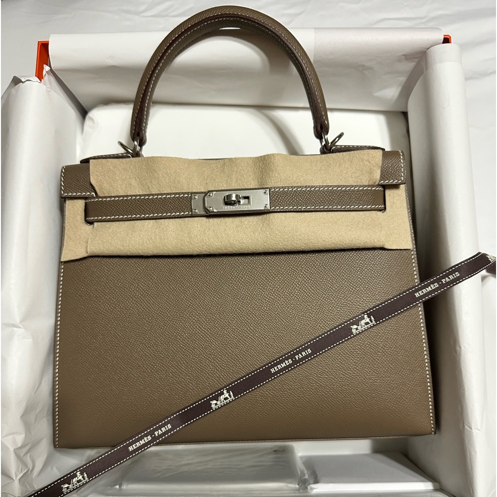BNIB Hermes Kelly 28 Sellier in Etoupe Palladium Hardware